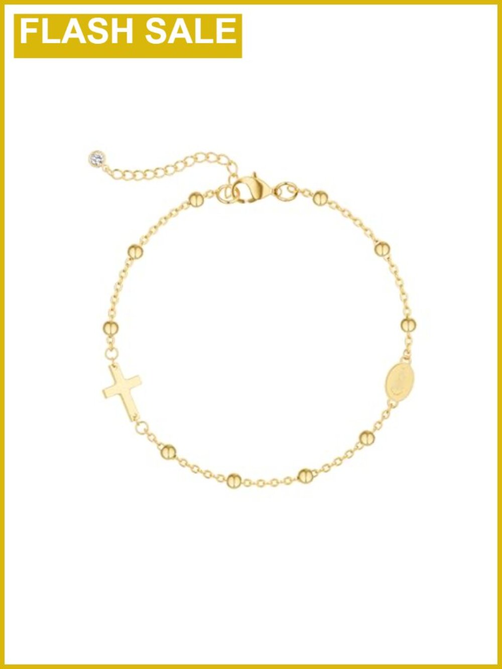 18K Gold Plated Cross Charm Bracelet Adjustable Waterproof Hypoallergenic